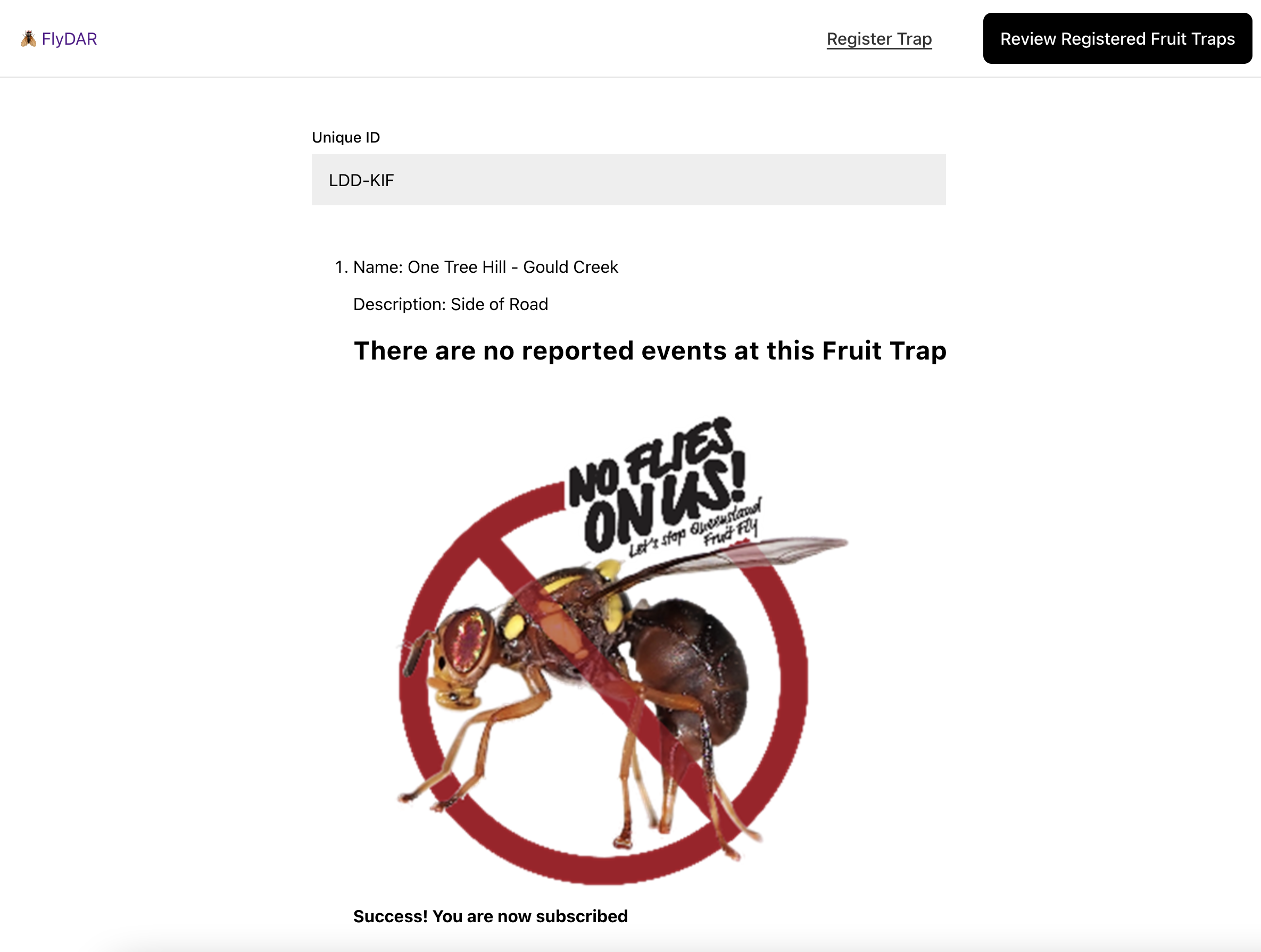 GovHack 2022: Django and React Fruit Fly Outbreak Tracker Screenshot